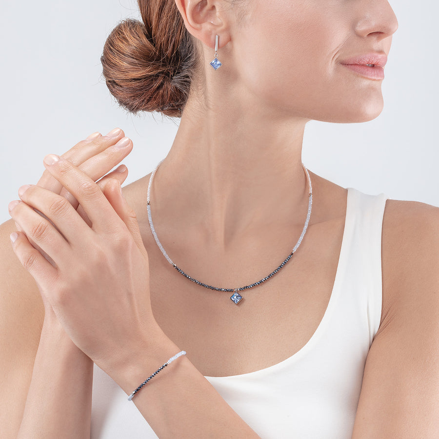 Collana Brilliant Square argento blu chiaro