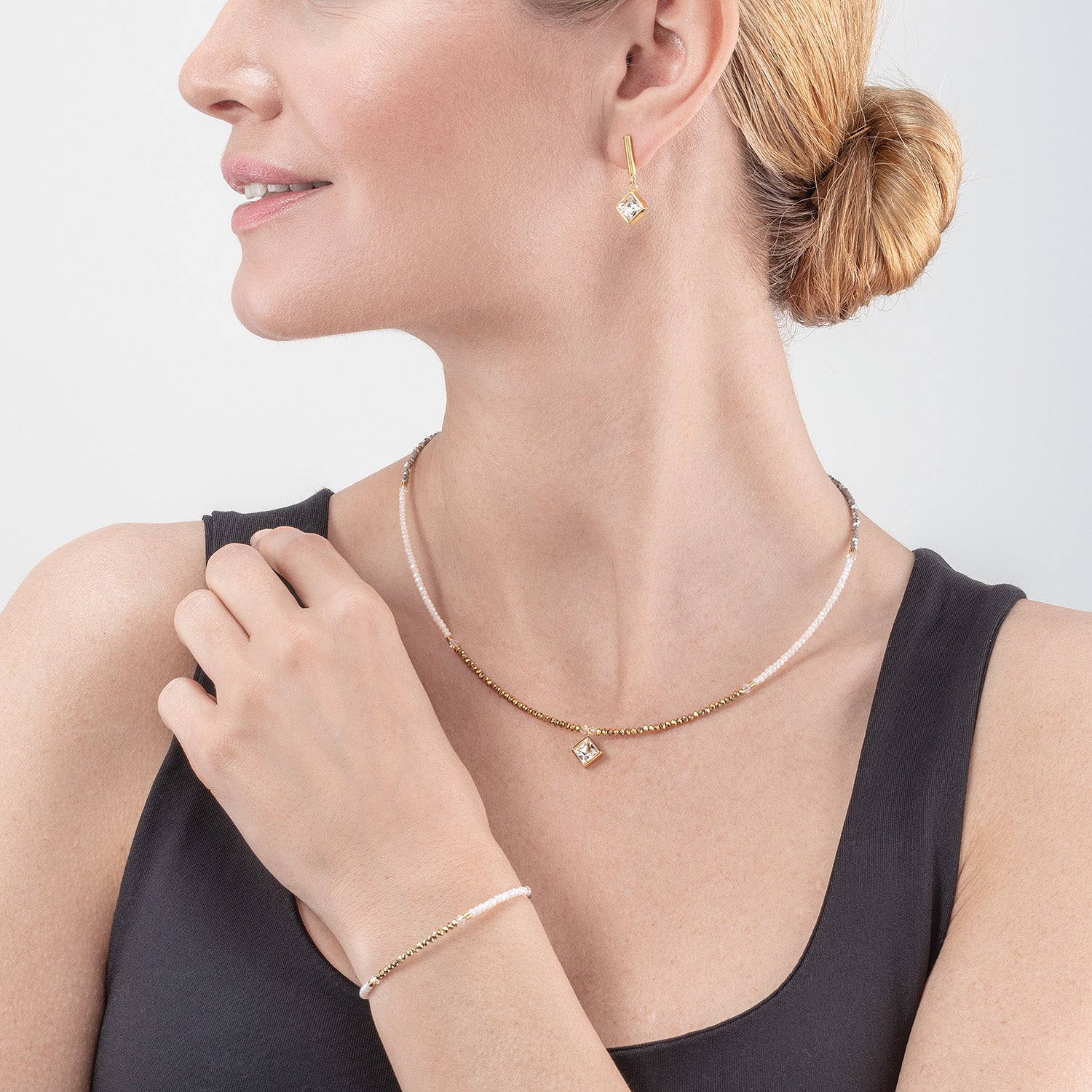 Collana Brilliant Square oro-cristallo