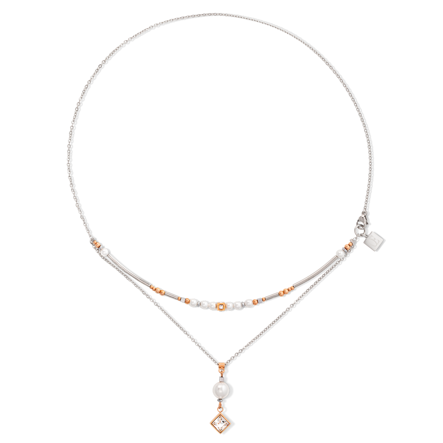 Collana Brilliant Square Layer pearl argento oro rosa