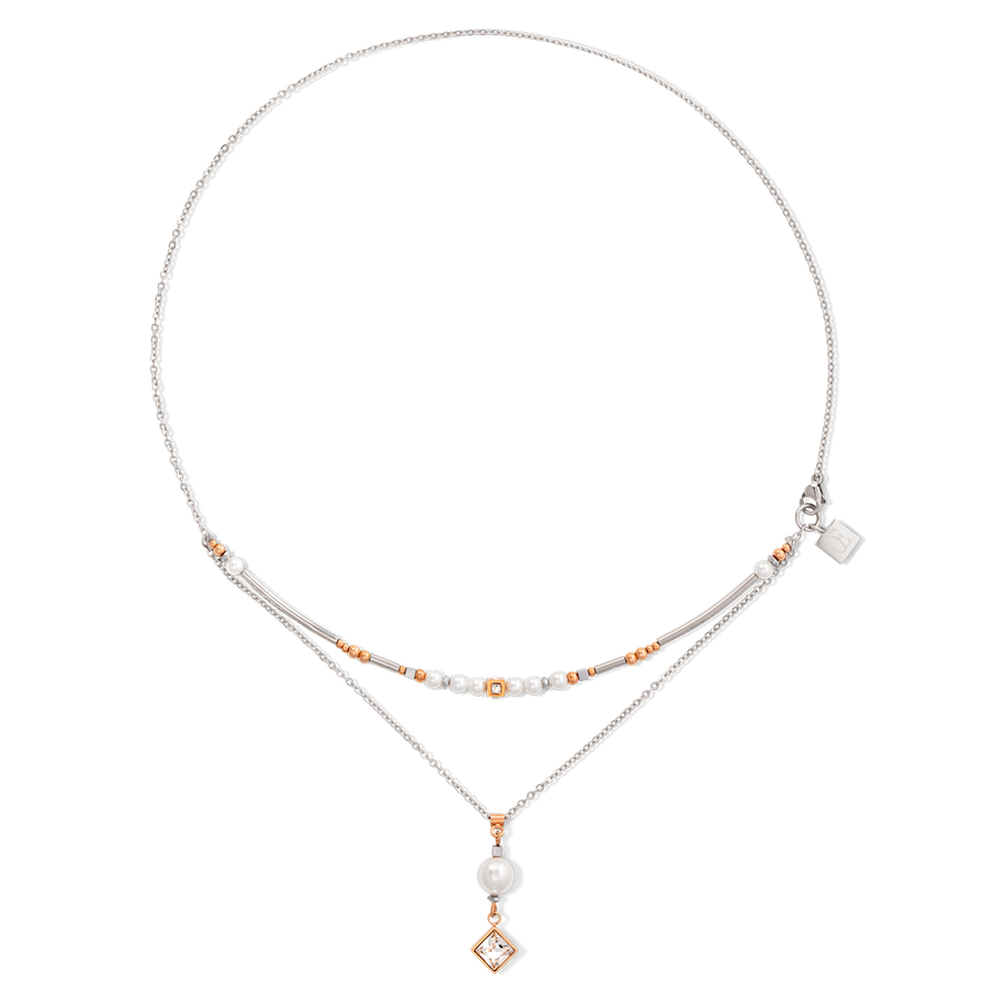 Collana Brilliant Square Layer pearl argento oro rosa