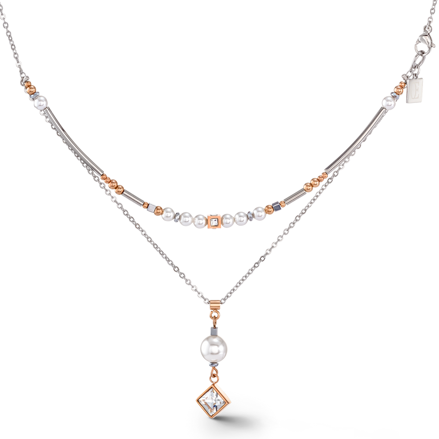 Collana Brilliant Square Layer pearl argento oro rosa