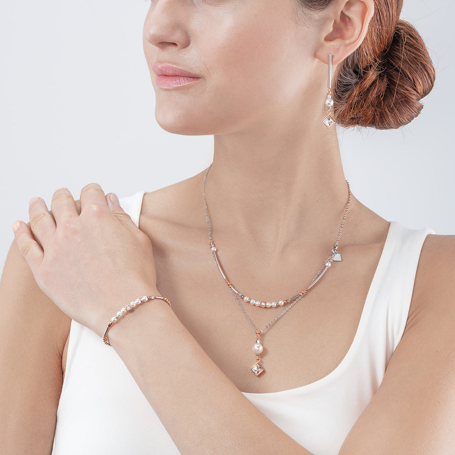 Collana Brilliant Square Layer pearl argento oro rosa
