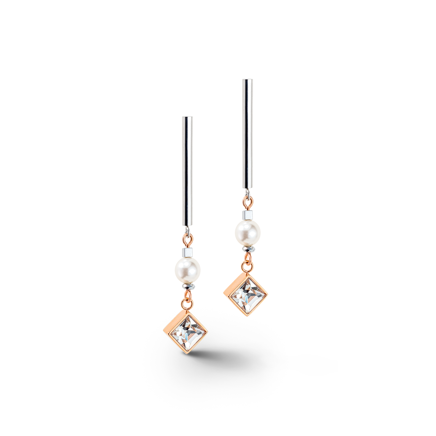 Orechini Brilliant Square Layer pearl argento oro rosa