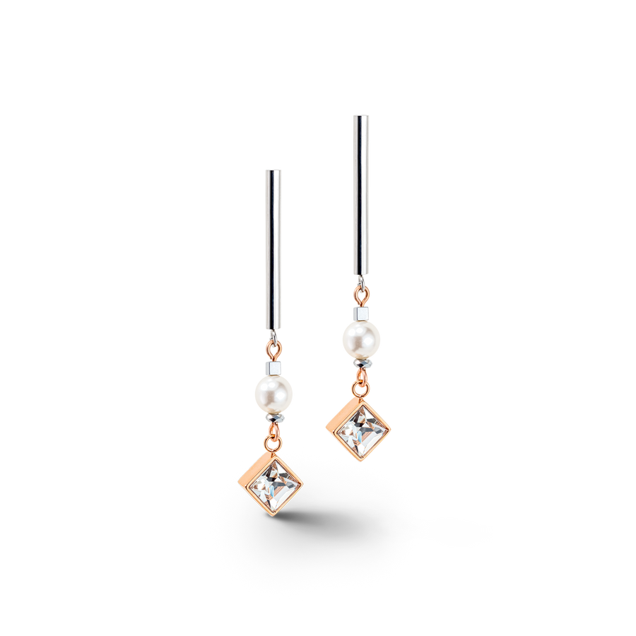 Orechini Brilliant Square Layer pearl argento oro rosa