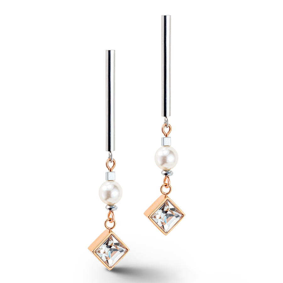 Orechini Brilliant Square Layer pearl argento oro rosa