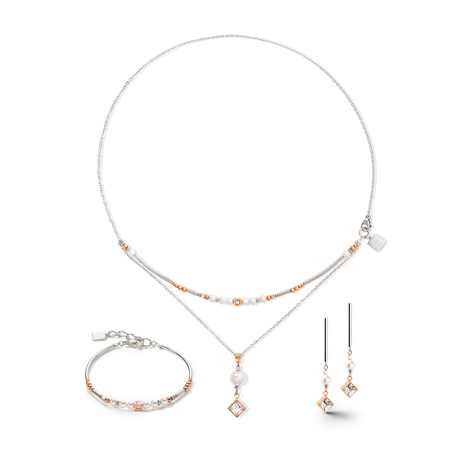 Orechini Brilliant Square Layer pearl argento oro rosa