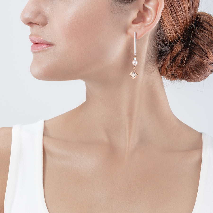 Orechini Brilliant Square Layer pearl argento oro rosa