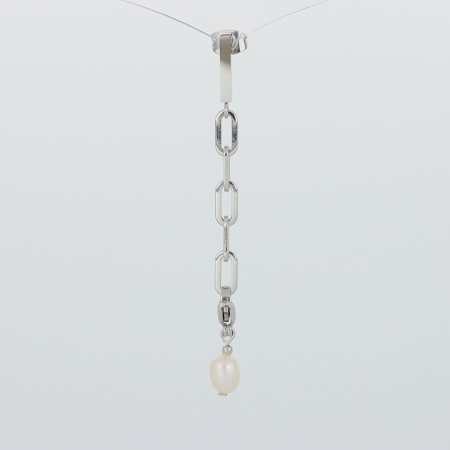 Orecchini Modern Chain argento e charm con perle d'acqua dolce