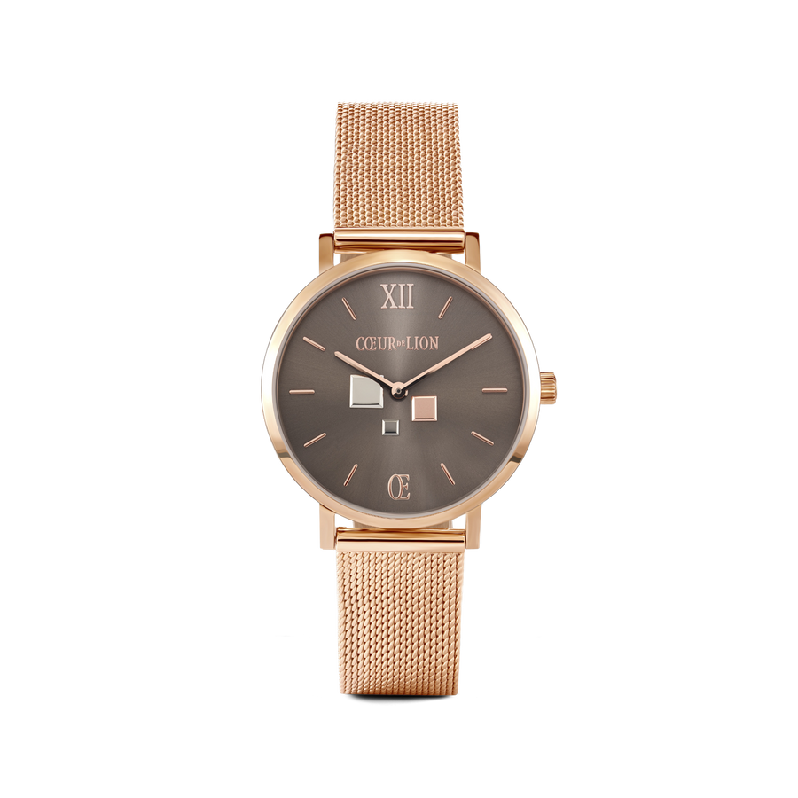 Orologio Rotondo Mocca Sunray Milanese Acciaio Inox Oro Rosé