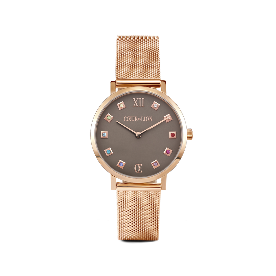 Orologio Rotondo Mocca Opaco Milanese Acciaio Inox Oro Rosé