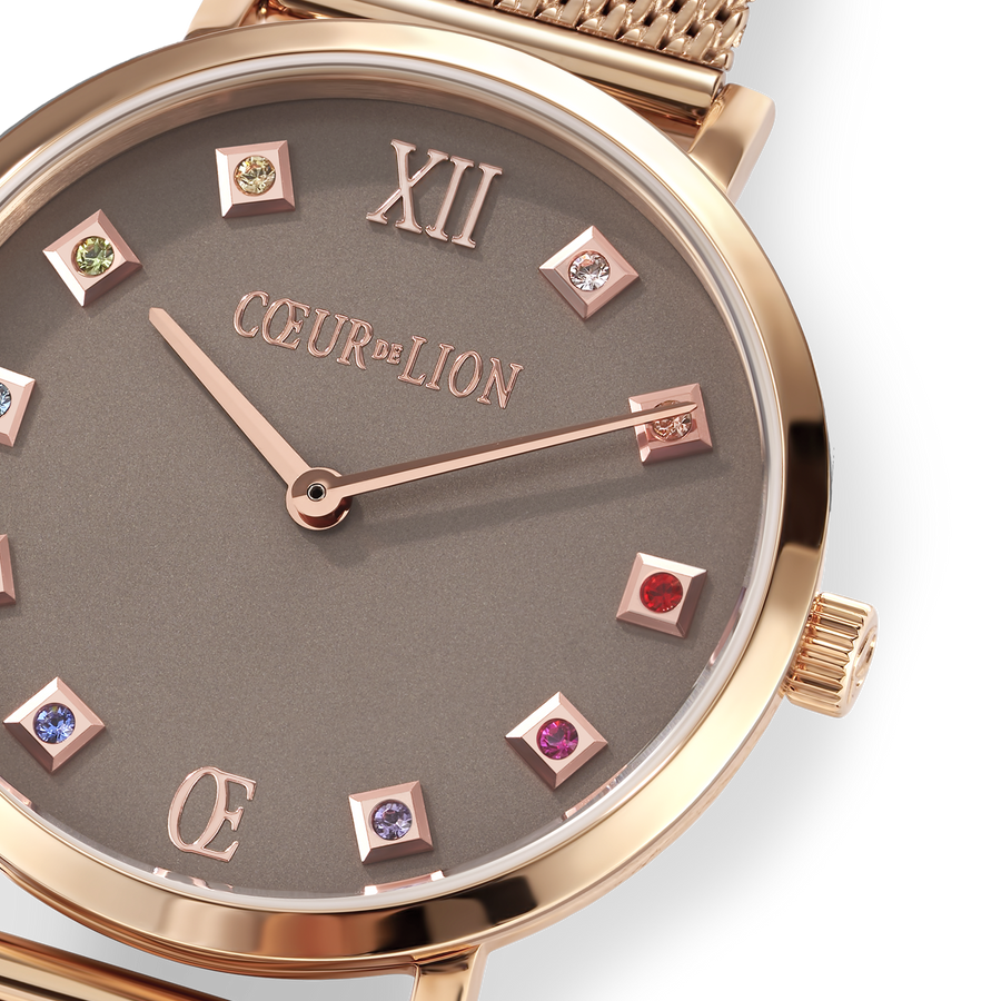 Orologio Rotondo Mocca Opaco Milanese Acciaio Inox Oro Rosé