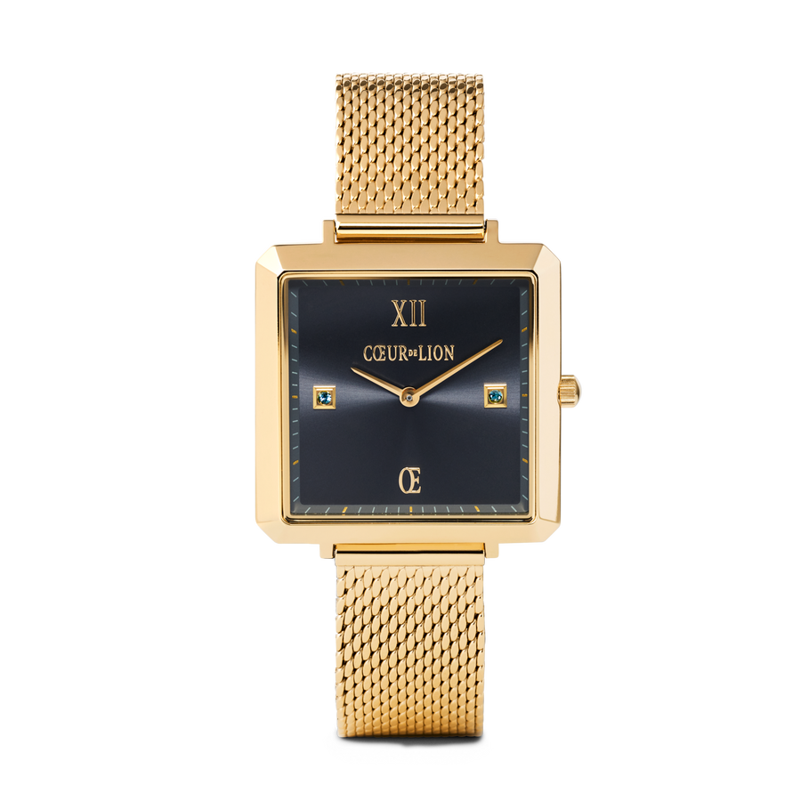 Orologio Iconic Square Midnight Blue Sunray Milanese Acciaio Inox Oro