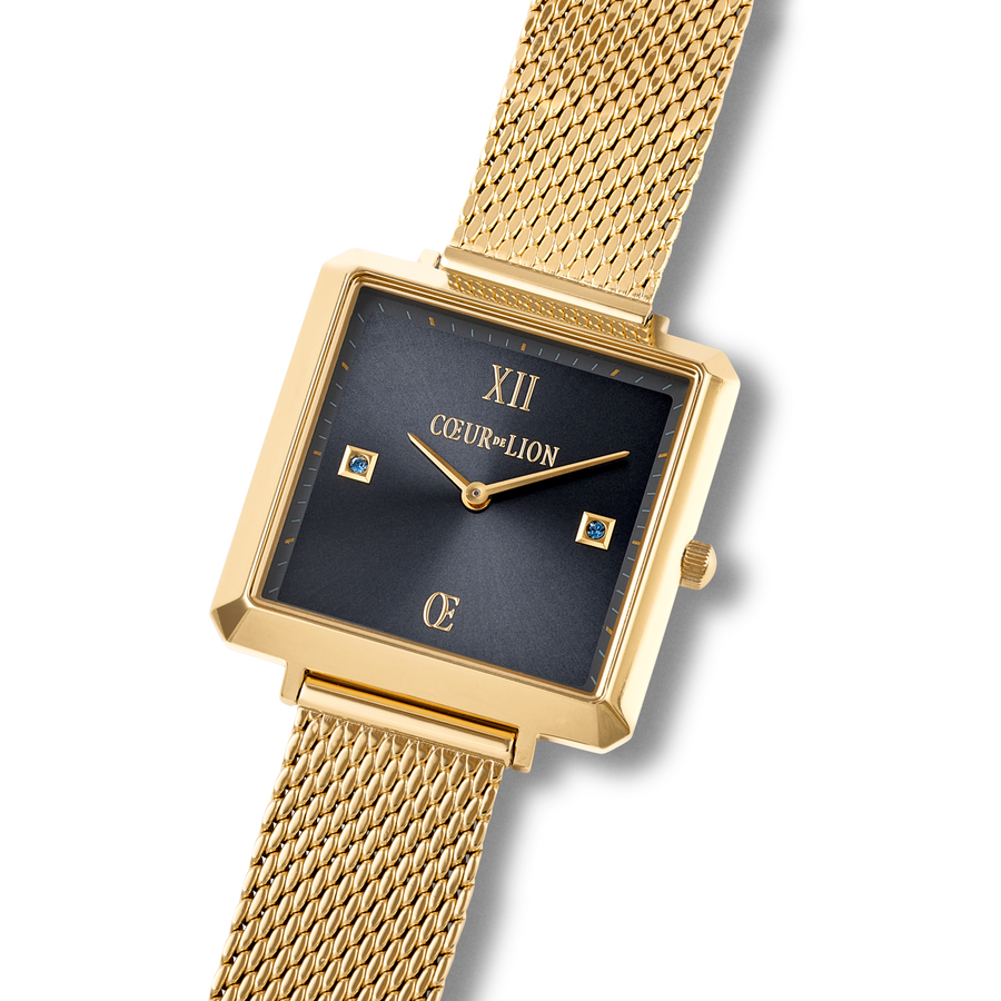 Orologio Iconic Square Midnight Blue Sunray Milanese Acciaio Inox Oro