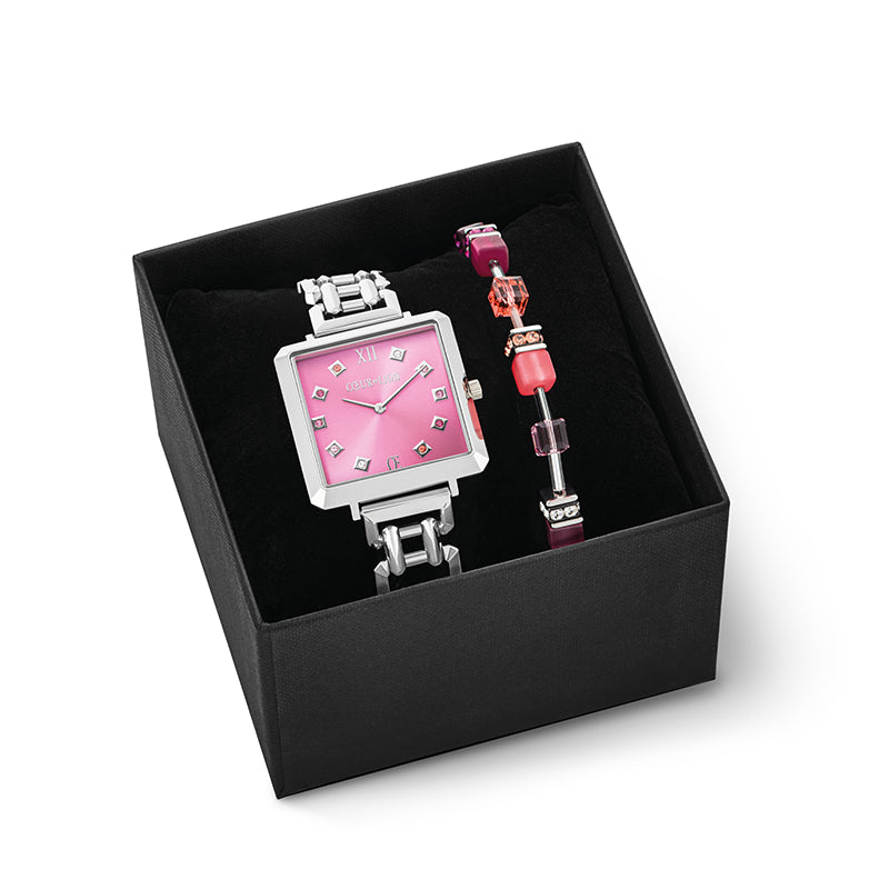 Set Regalo Orologio Iconic Cube Viva Magenta silver & Bracciale GeoCUBE® Iconic Viva Magenta