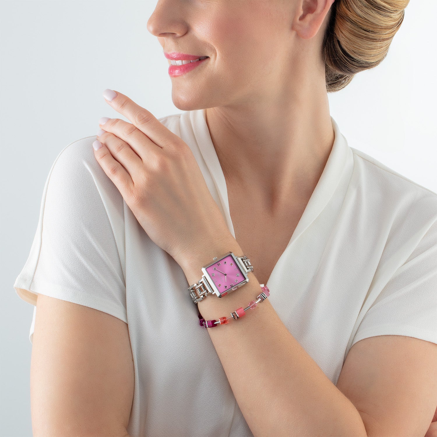 Set Regalo Orologio Iconic Cube Viva Magenta silver & Bracciale GeoCUBE® Iconic Viva Magenta