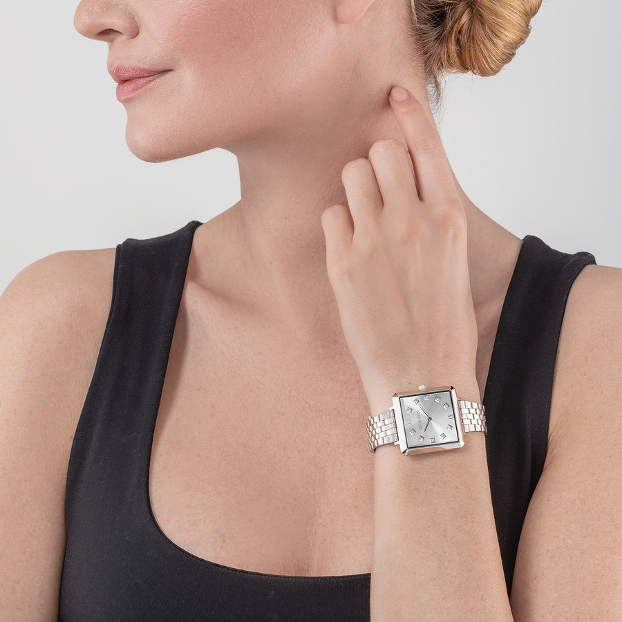 Orologio Iconic Square Elegant Monochrome Silver Acciaio Inox