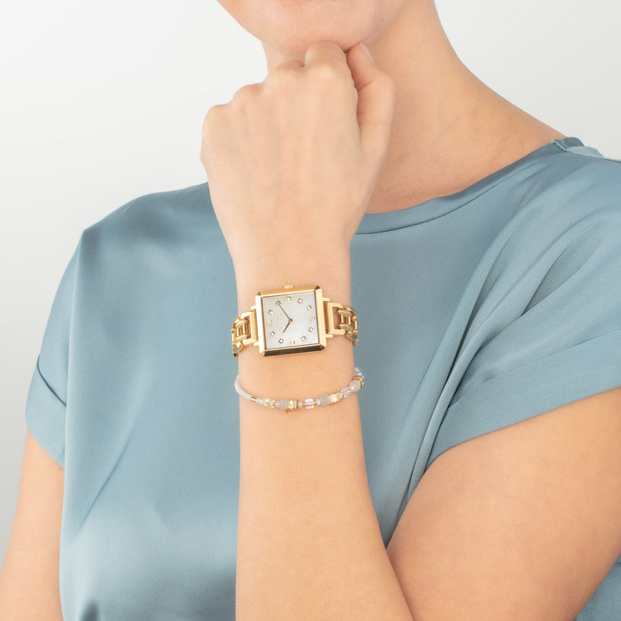 Set regalo orologio Iconic Cube Golden Momentse e bracciale Mini Cubes pastello