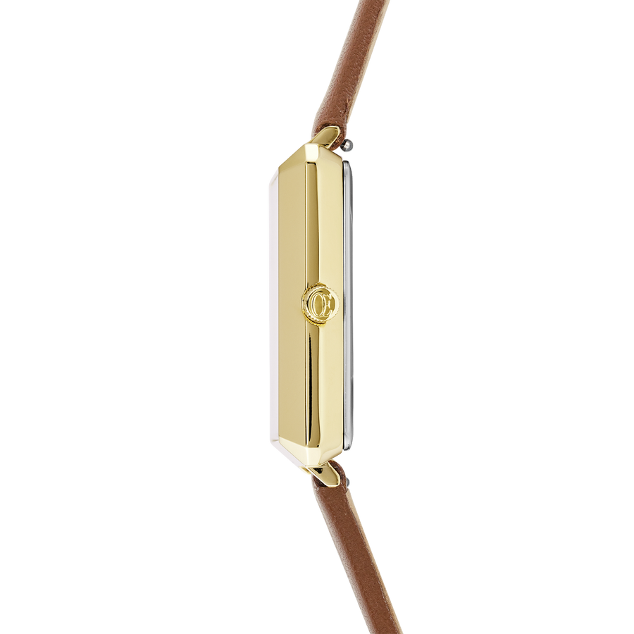 Orologio Iconic Square Gold White Sunray Cinturina in Pelle Classy Marrone