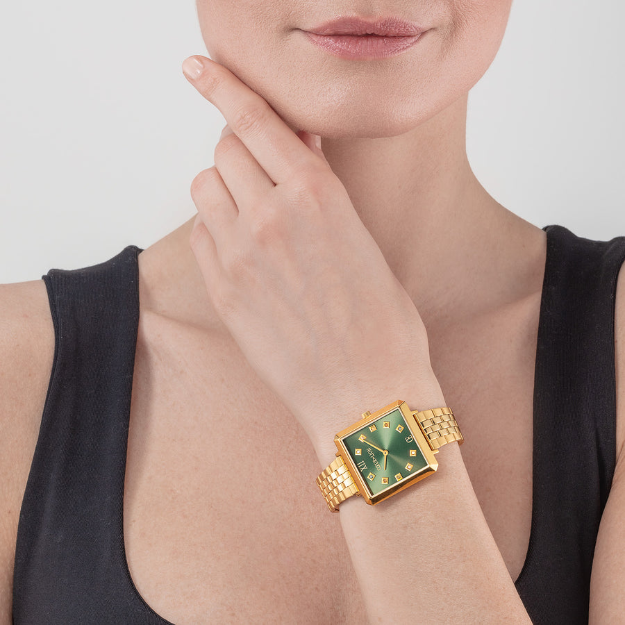 Orologio Iconic Square Glamorous Green Acciaio Inox oro