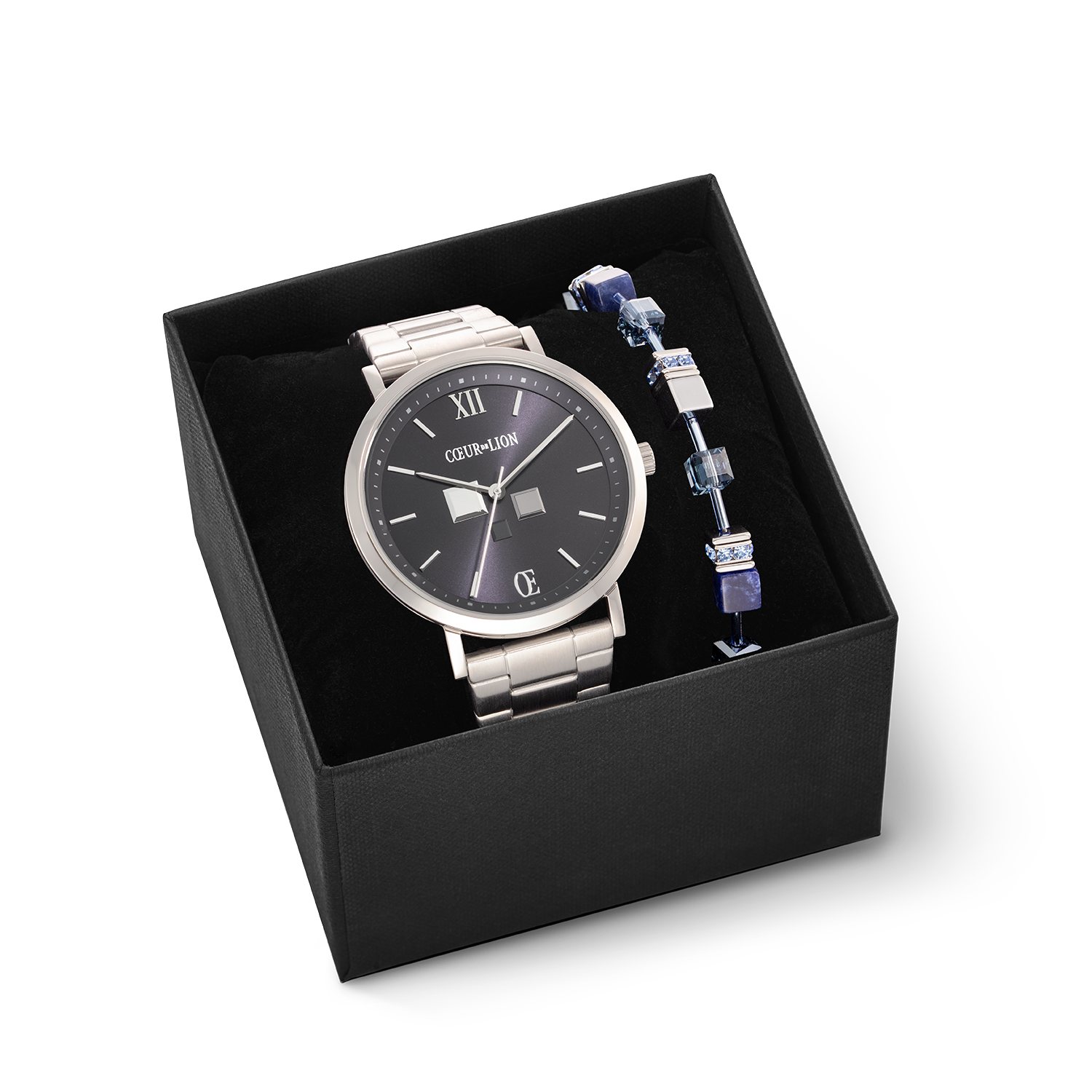 Set Regalo Orologio Rotondo Unisex Midnight Blue e Braccialetto GeoCUBE® Iconic Precious Blu