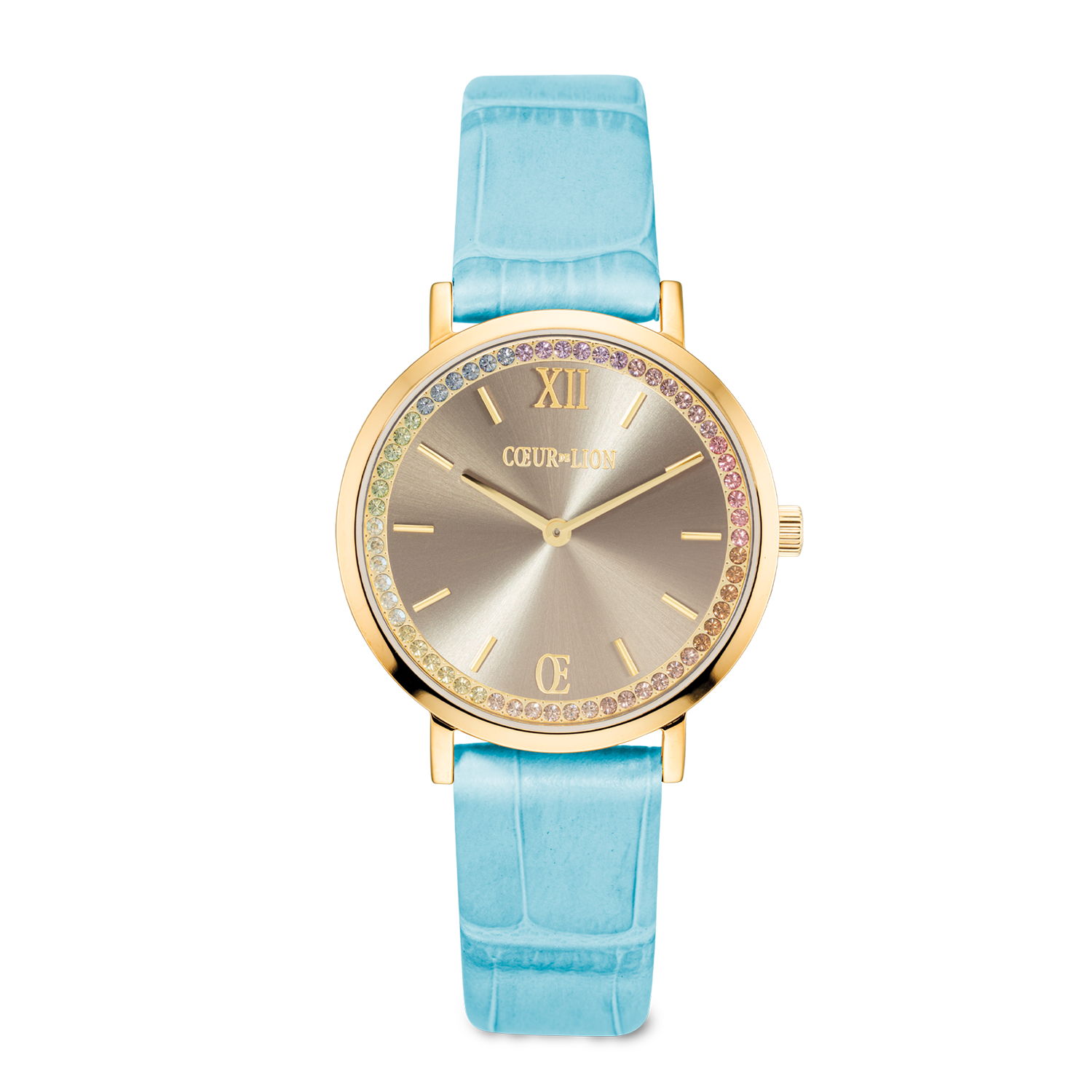 Orologio Rotondo Pastello Lovers Oro Cinturino in Pelle Blu