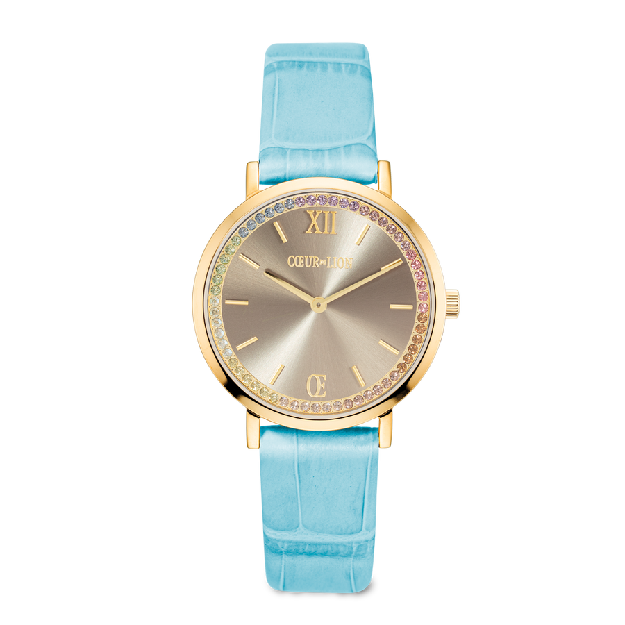 Orologio Rotondo Pastello Lovers Oro Cinturino in Pelle Blu