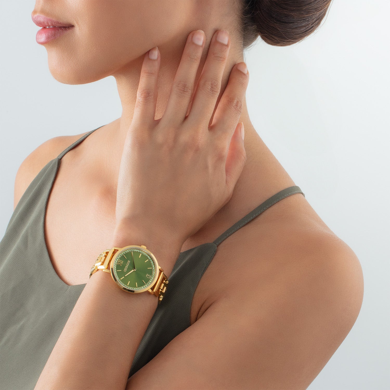 Orologio Rotondo Sparkling Fabulous Green Statement Oro