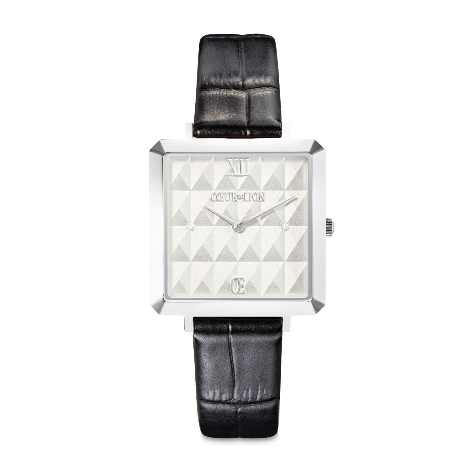 Orologio Iconic Cube Spikes Argento Bracciale Pelle Nero