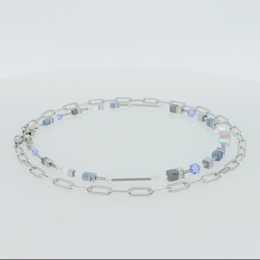 Collana GeoCUBE® Fusion Chain argento-blu