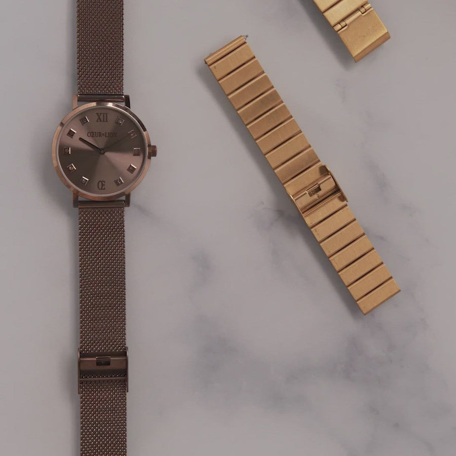 Orologio Rotondo Mocca Opaco Milanese Acciaio Inox Oro Rosé