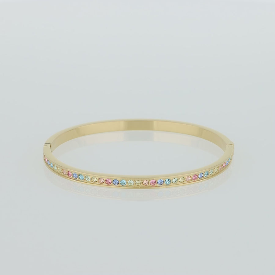 Bracciale rigido in acciaio inossidabile e cristalli oro-multicolor pastello 17