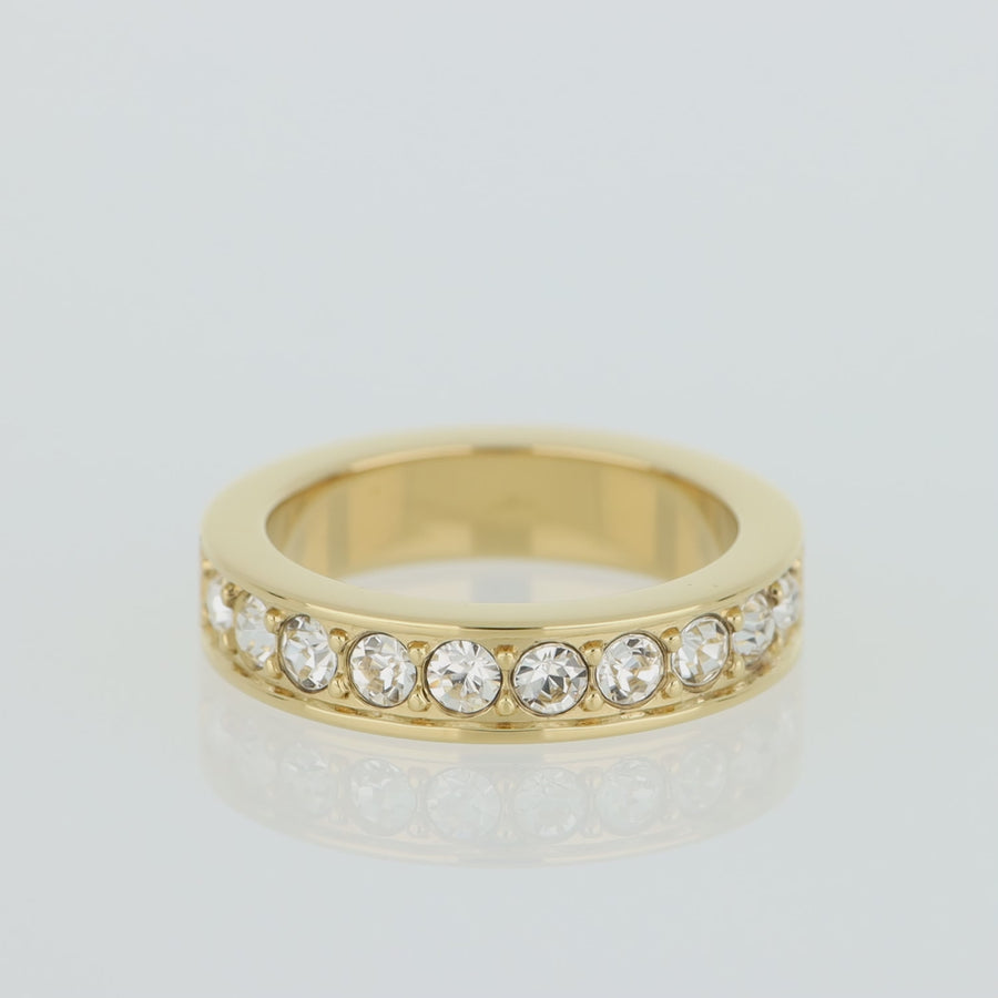 Anello acciaio inox e cristalli oro cristallo