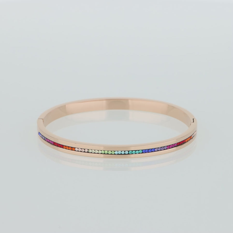 Bracciale acciaio inox oro rosé e cristalli pavé strisce multicolor 17